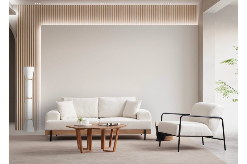 Eti 3-seter Sofa i Stoff med Treunderstell, Hvit