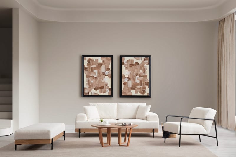 Eti 3-seter Sofa i Stoff med Treunderstell - Hvit - Møbler - Sofaer - Sofa 3 seter