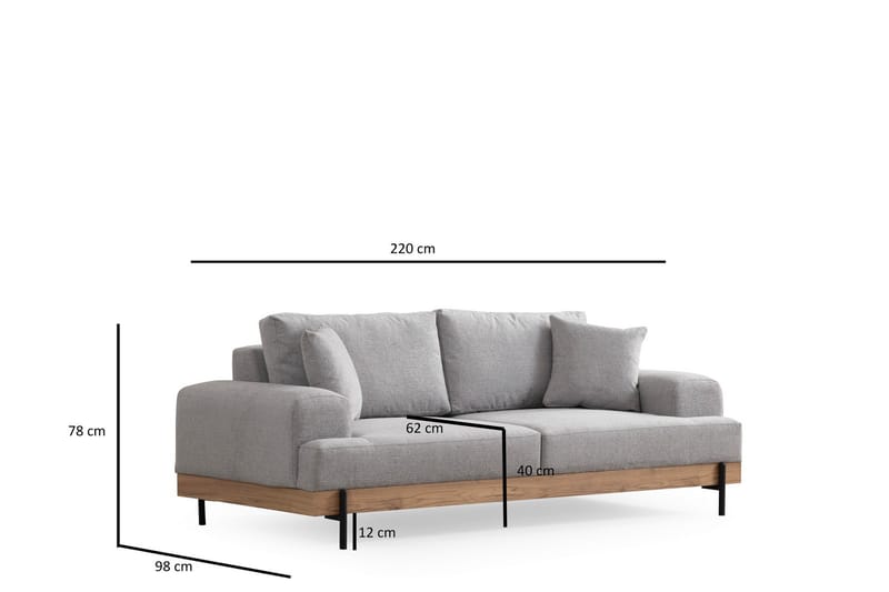 Eti Sofa 3-seter - Grå - Sofa 3 seter