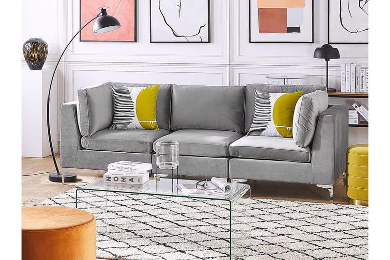 Evja 3-seters Sofa - Fløyel/Grå - Sofa 3 seter