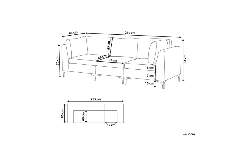 Evja 3-seters Sofa - Fløyel/Grå - Sofa 3 seter