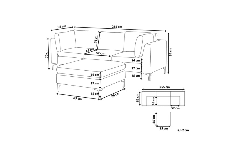 Evja 3-seters Sofa med Fotskammel - Fløyel/Grønn - Sofa 3 seter