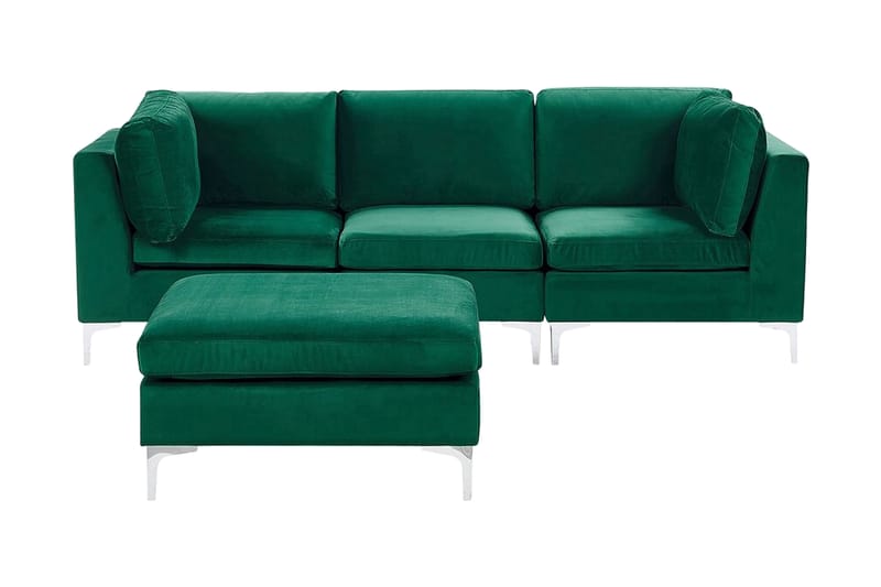 Evja 3-seters Sofa med Fotskammel - Fløyel/Grønn - Møbler - Sofaer - Sofa 3 seter