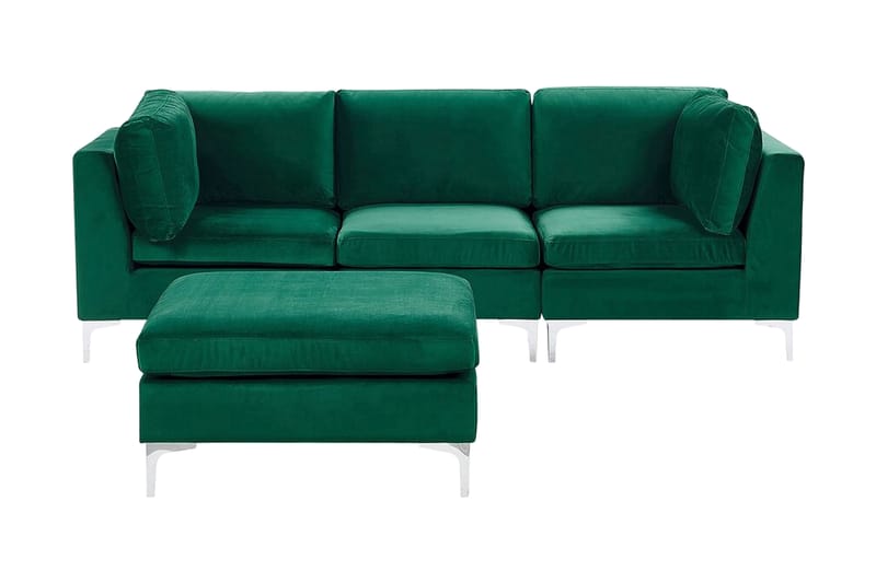 Evja 3-seters Sofa med Fotskammel - Fløyel/Grønn - Sofa 3 seter