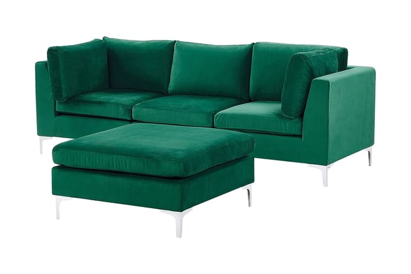 Evja 3-seters Sofa med Fotskammel - Fløyel/Grønn - Sofa 3 seter