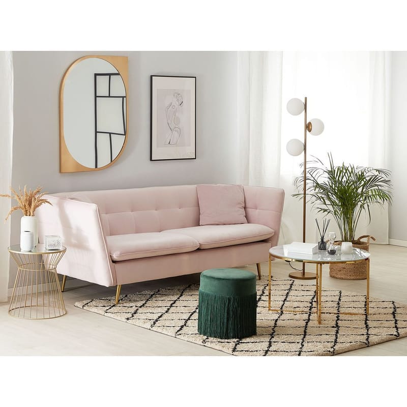 3-seters sofa Frederica - Rosa, Gull/Fløyel - Møbler - Sofaer - Chesterfield sofaer