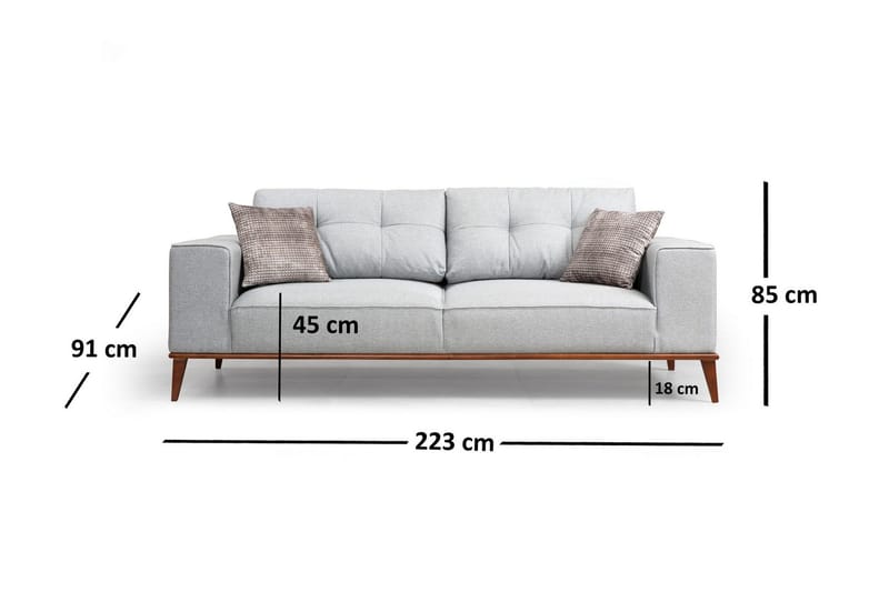 Jonnesha 3-Seter Sofa - Grå - Møbler - Sofaer - Sofa 3 seter