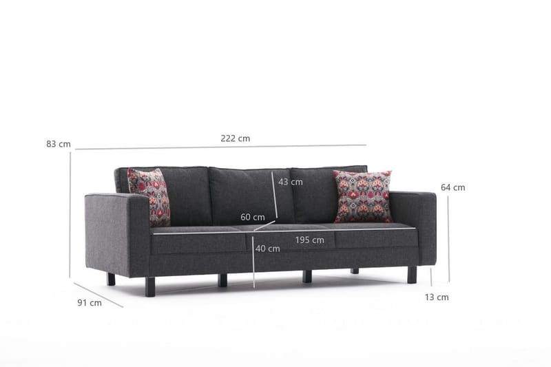 Kaletea Sofa 3-seters - Antrasitt - Sofa 3 seter