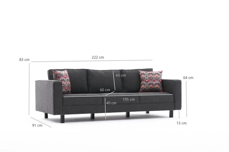 Kaletea Sofa 3-seters - Antrasitt - Møbler - Sofaer - Sofa 3 seter
