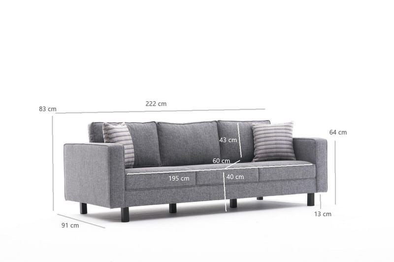 Kaletea Sofa 3-seters - Grå - Møbler - Sofaer - Sofa 3 seter