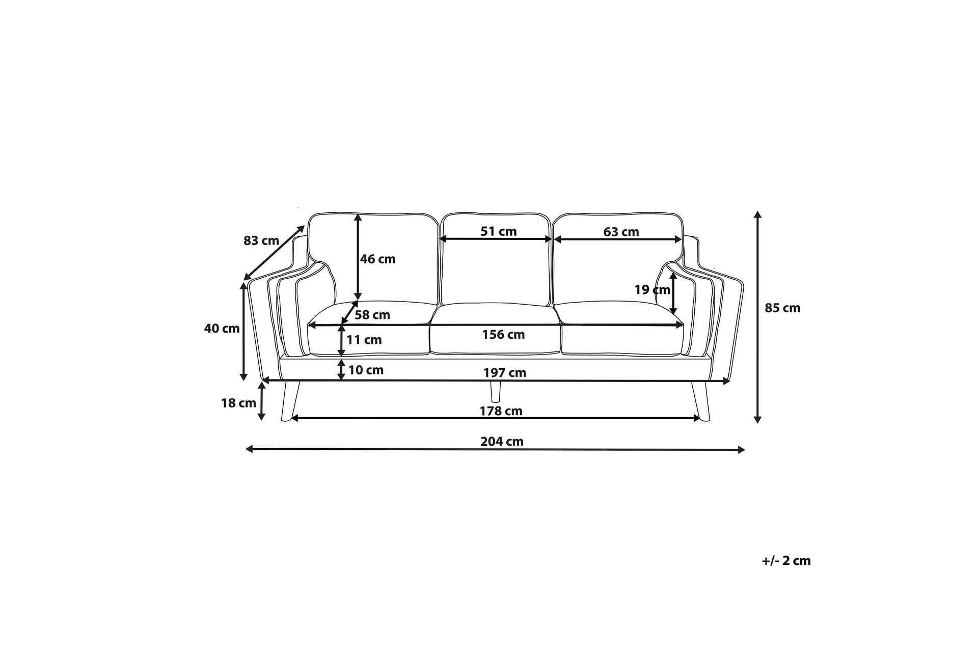 Lokka Sofa 3-seter - Svart - Møbler - Sofaer - Sofa 3 seter