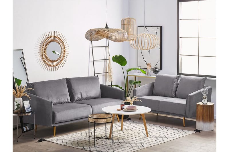Maurana 3-seter Fløyelssofa med Metallben - Grå - Møbler - Sofaer - Sofa 3 seter