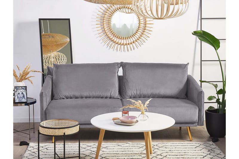 Maurana 3-seter Fløyelssofa med Metallben - Grå - Møbler - Sofaer - Sofa 3 seter