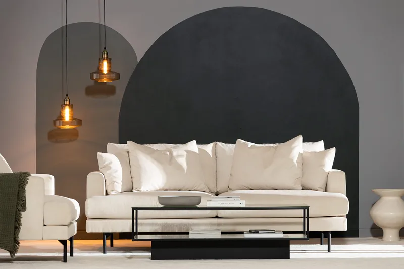 Menard 3-seters Dyp Manchestersofa - Beige - Møbler - Sofaer - Sofa 3 seter