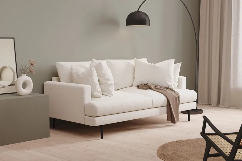 Menard 3-seters Dyp Sofa i Bouclé - Hvit - Møbler - Sofaer - Sofa 3 seter