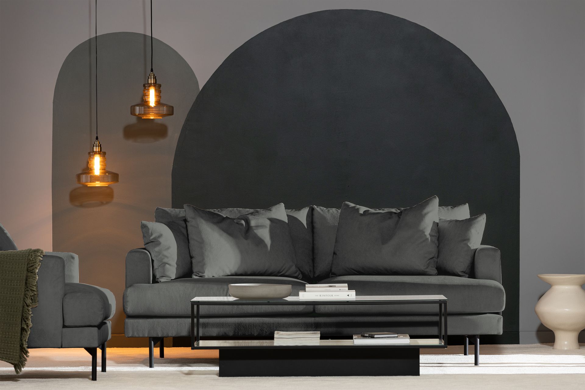 Menard 3-seters Manchestersofa - Grå - Møbler - Sofaer - Sofa 3 seter