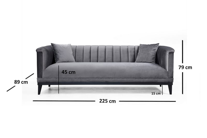Mezonzo 3-seter Dyp Fløyelssofa 225 cm med Kanalsydd Rygg - Grå - Møbler - Sofaer - Sofa 3 seter