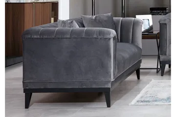 Mezonzo 3-seter Dyp Fløyelssofa 225 cm med Kanalsydd Rygg - Grå - Møbler - Sofaer - Sofa 3 seter