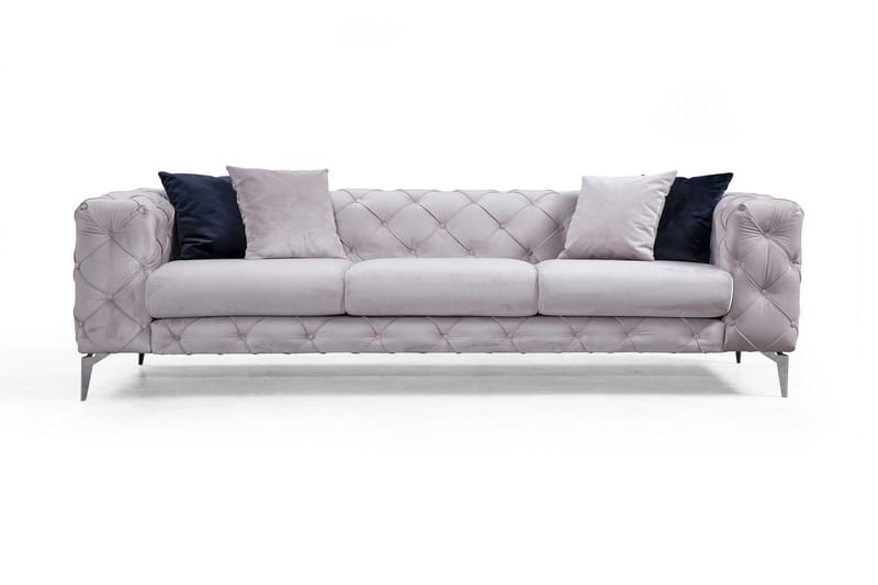 Mezonzo 3-seter Dypknappet Chesterfield Sofa 237 cm i Fløyel, Grå