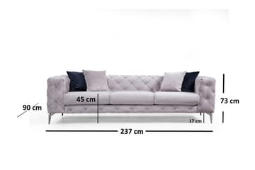 Mezonzo 3-seter Dypknappet Chesterfield Sofa 237 cm i Fløyel - Grå - Møbler - Sofaer - Sofa 3 seter