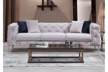 Mezonzo 3-seter Dypknappet Chesterfield Sofa 237 cm i Fløyel - Grå - Møbler - Sofaer - Sofa 3 seter