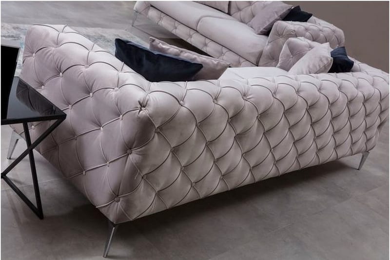 Mezonzo 3-seter Dypknappet Chesterfield Sofa 237 cm i Fløyel - Grå - Møbler - Sofaer - Sofa 3 seter