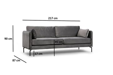 Mezonzo 3-seter Fløyelssofa 217 cm med Høye Bein - Grå - Møbler - Sofaer - Sofa 3 seter