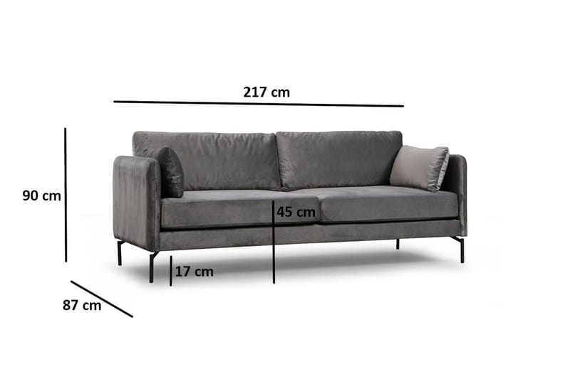 Mezonzo 3-seter Fløyelssofa 217 cm med Høye Bein - Grå - Møbler - Sofaer - Sofa 3 seter