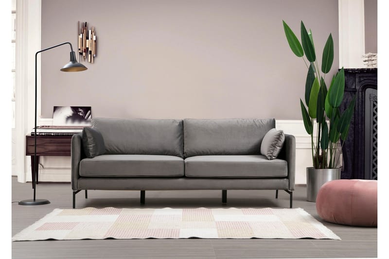 Mezonzo 3-seter Fløyelssofa 217 cm med Høye Bein - Grå - Møbler - Sofaer - Sofa 3 seter
