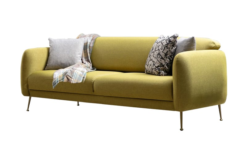 Panchenko Sovesofa Runde Armlener 88x183 cm i Stoff - Gul - Møbler - Sofaer - Sovesofaer - 3 seters sovesofa