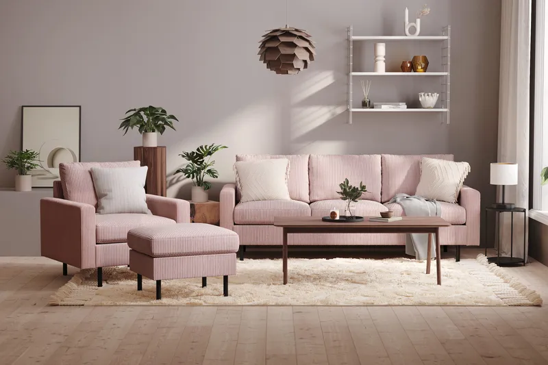 Peppe 3-seters Manchester Sofa - Rosa - Møbler - Sofaer - Sofa 3 seter