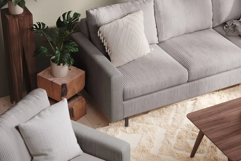 Peppe 3-seters Manchestersofa - Grå - Møbler - Sofaer - Sofa 3 seter