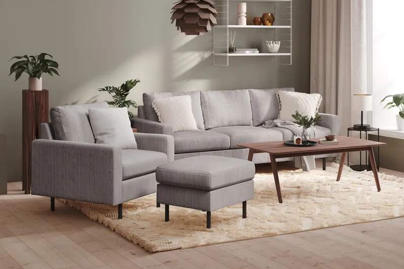 Peppe 3-seters Manchestersofa - Grå - Møbler - Sofaer - Sofa 3 seter