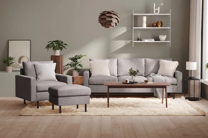 Peppe 3-seters Manchestersofa - Mørk grå - Møbler - Sofaer - Sofa 3 seter