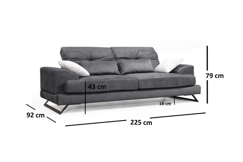 Raedeke 3-Seter Sofa - Svart - Sofa 3 seter