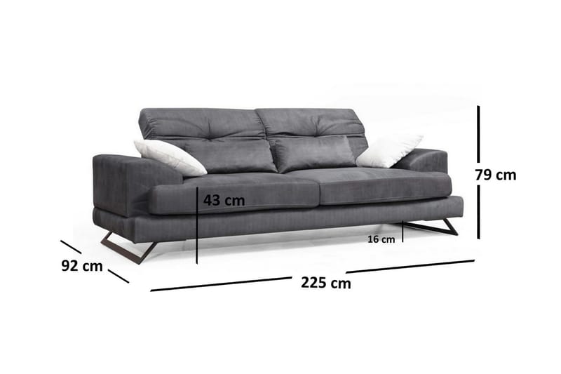 Raedeke 3-Seter Sofa - Svart - Møbler - Sofaer - Sofa 3 seter