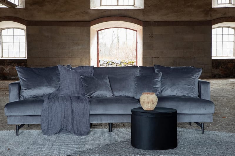 Sofia 3-seter Lav Sofa med Løse Puter i Fløyel - Grå - Møbler - Sofaer - Sofa 3 seter