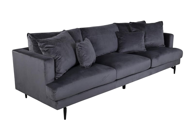 Sofia 3-seter Lav Sofa med Løse Puter i Fløyel - Grå - Møbler - Sofaer - Sofa 3 seter