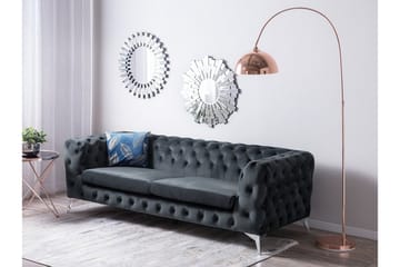 Sotra Dyp Chesterfield Fløyelssofa - Grå - Møbler - Sofaer - Sofa 3 seter