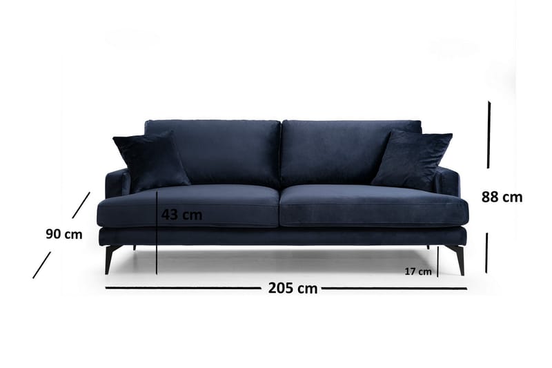 Sowka 3-Seter Sofa - Blå - Sofa 3 seter