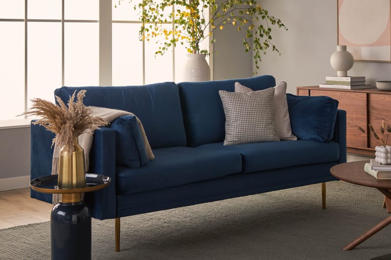 Vanlig sofa uten divan og sjeselong Bloom 3-seters sofa blå - Møbler - Sofaer - Sofa 3 seter
