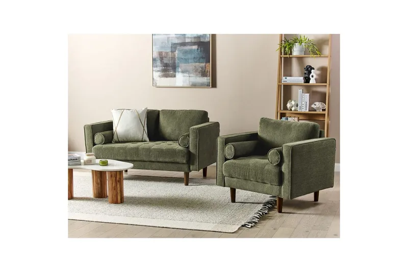 3-sits Soffgrupp Beliani Nurmo Beige/mörkt trä Green, Dark colored wood - Møbler - Sofaer - Sofagrupper