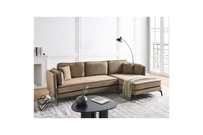 3-sitssoffa Beliani Altan Brun, Svart, Högervänd Beige Right-faced - Beige - Møbler - Sofaer - Sofa med sjeselong