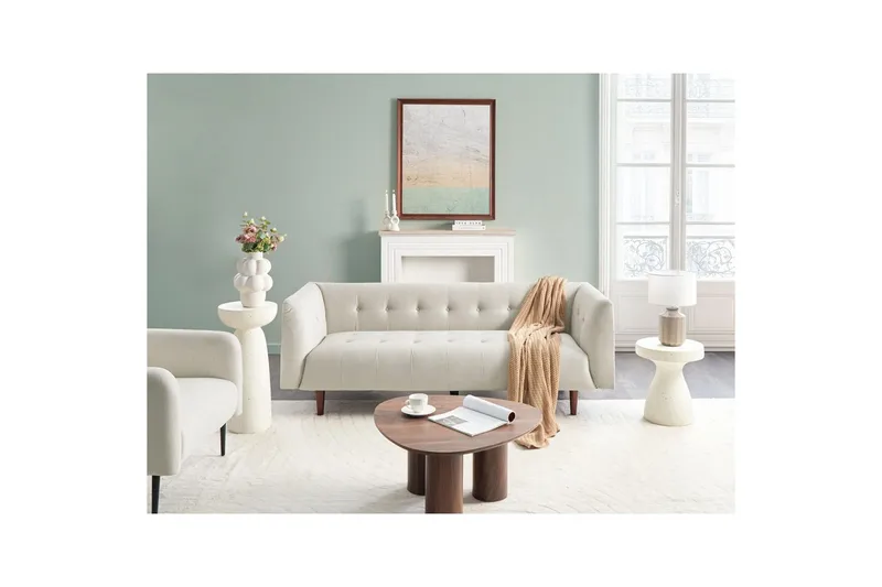 3-sitssoffa Beliani Byske Beige, mörkt trä Beige||Dark colored wood - Møbler - Sofaer - Sofa 3 seter