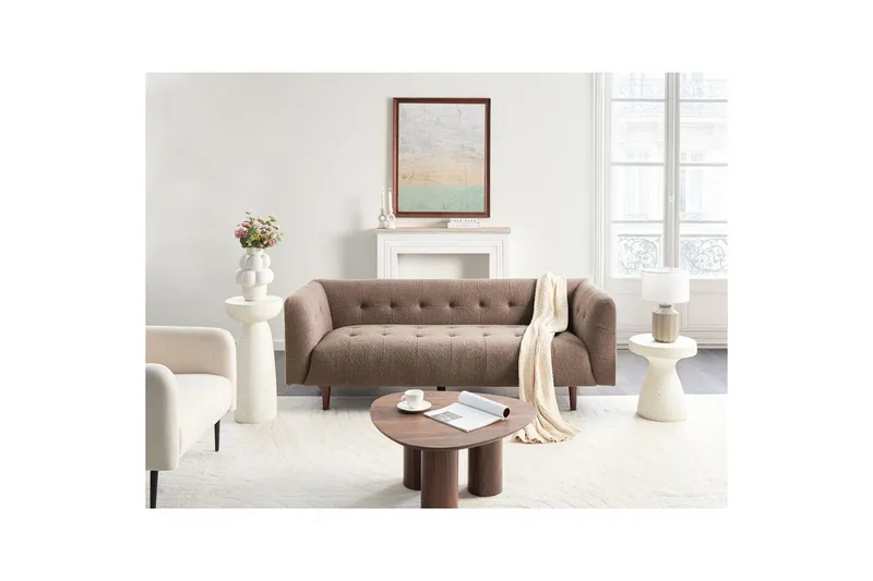 3-sitssoffa Beliani Byske Beige, mörkt trä Brown||Dark colored wood - Møbler - Sofaer - Sofa 3 seter