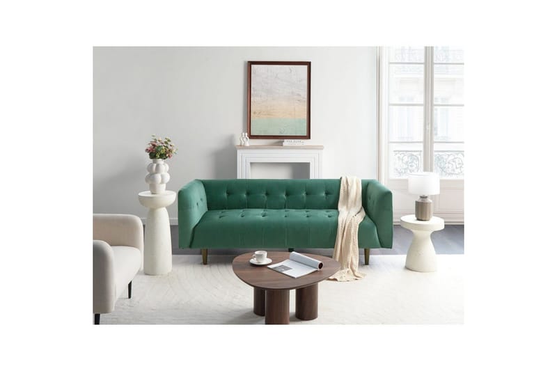 3-sitssoffa Beliani Byske Beige, mörkt trä Green||Dark colored wood - Møbler - Sofaer - Sofa 3 seter