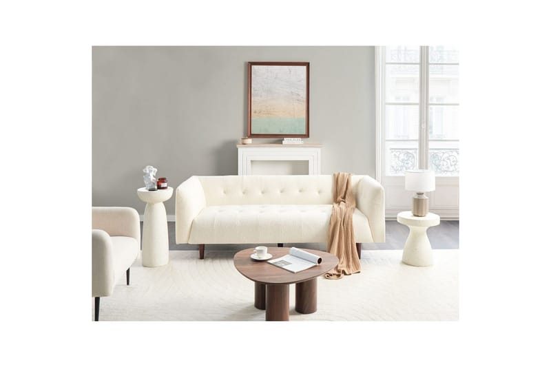 3-sitssoffa Beliani Byske Beige, mörkt trä White - Hvit - Møbler - Sofaer - Sofa 3 seter