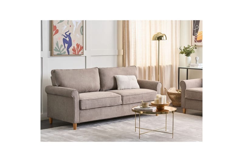 3-sitssoffa Beliani Ronneby Beige, ljust trä Beige||Light colored wood - Møbler - Sofaer - Sofa 3 seter