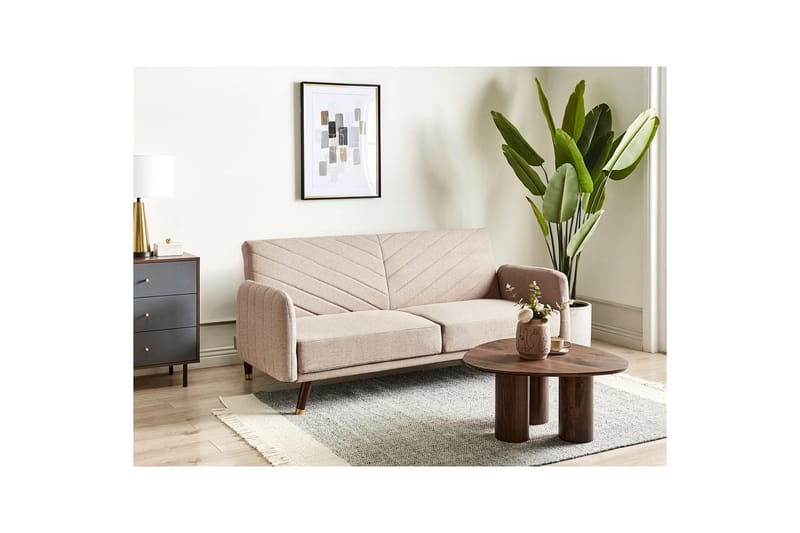 3-sitssoffa Beliani Senja Beige, mörkt trä, guld Beige - Beige - Møbler - Sofaer - Sovesofaer