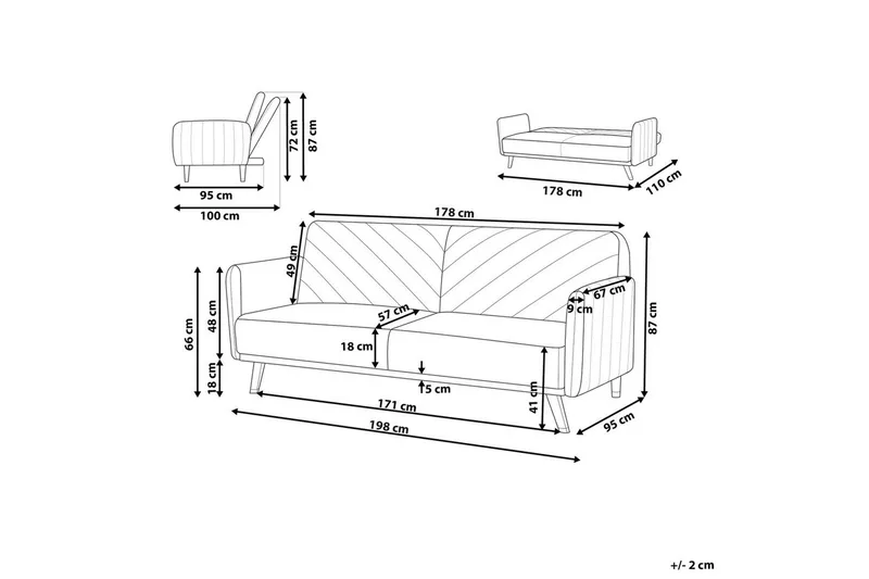 3-sitssoffa Beliani Senja Beige, mörkt trä, guld Beige - Beige - Møbler - Sofaer - Sovesofaer